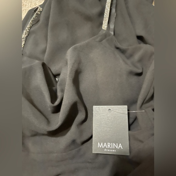 Marina Black Sheath Dress with rhinestone Straps - Picture 7 of 12